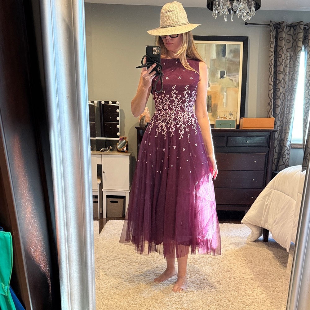 ABS Allen Schwartz Plum Embroidered tulle princess Dress size 4